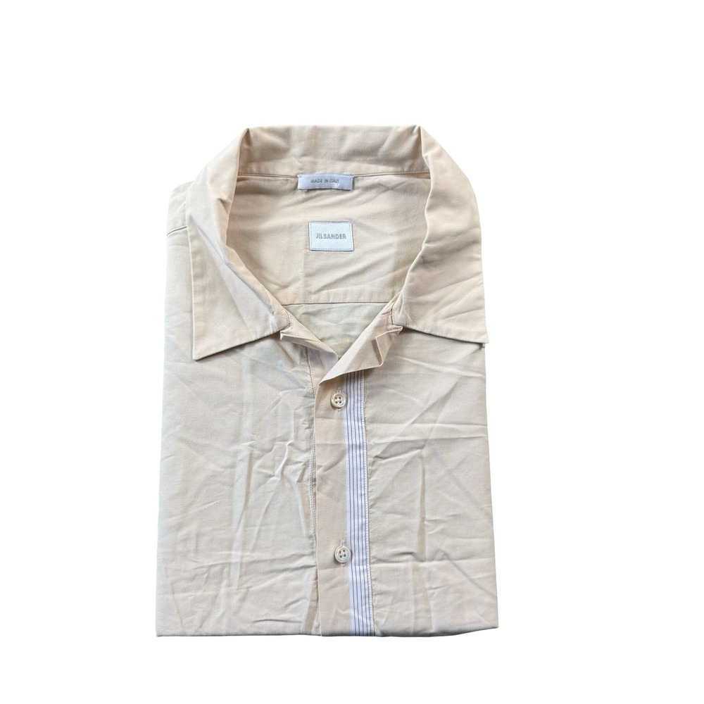 Jil Sander Light Orange White Tipped Cotton SS Mens Button Front Shirt Size 41